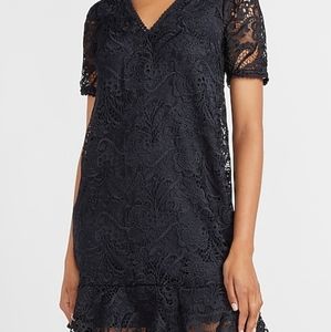 Express Lace Puff Sleeve Fit And Flare Dress